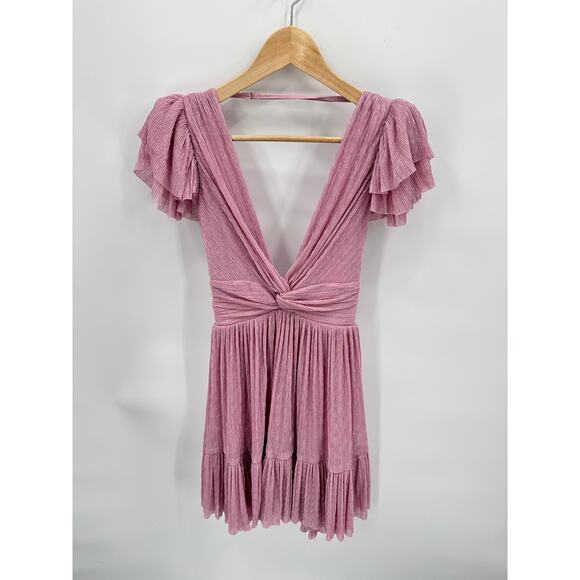 Sabina Musayev NWT Shaylee Flutter Sleeve Low Back Dress in Lavender Plissé // M - Picture 6 of 16